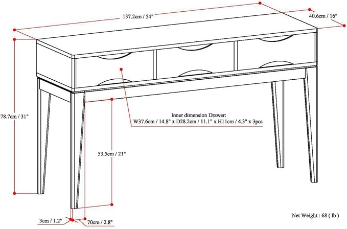 SIMPLIHOME Harper SOLID HARDWOOD 54 Inch Wide Mid Century Modern Console Sofa Table in Teak Brown, for The Living Room Entryway and Bedroom - LeafyLoom