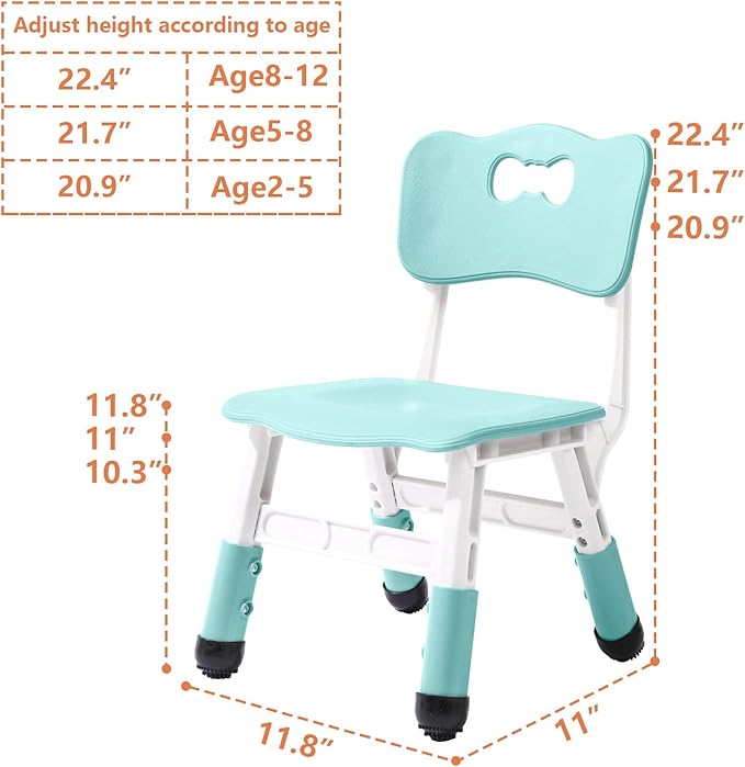 4 Piece Kids Chair Set 3 Levels Adjustable Stackable Kids Chairs Ideal for Playrooms, Schools, Daycares and Homes Washable and easy to clean Max weight 220LB(Mint Green4Piece set) - LeafyLoom
