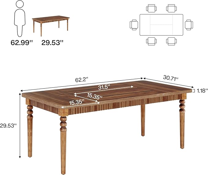 Executive Desk, 62-Inch Large Computer Office Desk with Solid Wood Legs, Modern Simple Laptop Desk Study Writing Table Business Furniture for Home Office - LeafyLoom