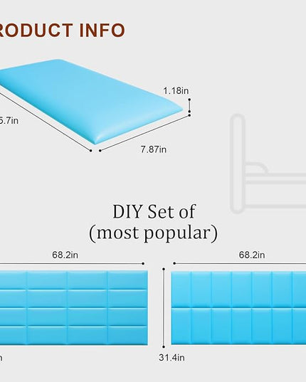 Peel and Stick Headboard Blue Upholstered Wall Panels, 4 Panels Sized 7.8" x 15.7", 3D Anti-Collision Soundproof Self-Adhesive Wall Panel for Bedroom，Living Room - LeafyLoom