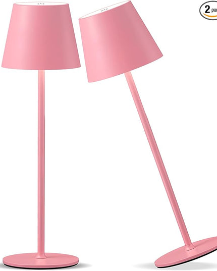Cordless Rechargeable Table Lamp Set of 2, 5000mAh Battery Powered LED Desk Lamps, 3 Color Stepless Dimming Up, Portable Table Light Lamp for Bedroom Restaurant Outdoor (Pink) - LeafyLoom