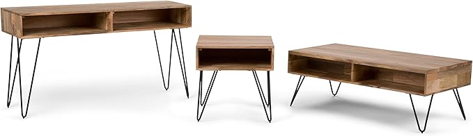 SIMPLIHOME Hunter Solid Mango Wood and Metal 22 inch wide Square Mid Century Modern End Side Table in Natural with Storage, 1 Shelf, for the Living Room and Bedroom - LeafyLoom