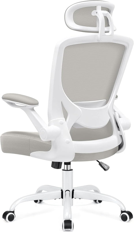 KERDOM Ergonomic Office Chair, Breathable Mesh Desk Chair, Lumbar Support Computer Chair with Headrest and Flip-up Arms, Swivel Task Chair, Adjustable Height Gaming Chair, LightGray - LeafyLoom