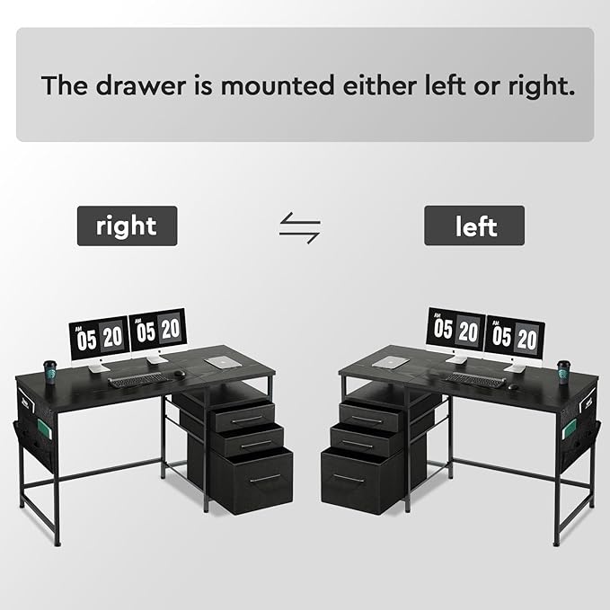 Ｍａｉｈａｉｌ Maihail Small Desk with Drawers, 47 inch Computer Desk with Shelves, Writing Desk with Storage, Small Office Desk with Metal Frame, Black - LeafyLoom