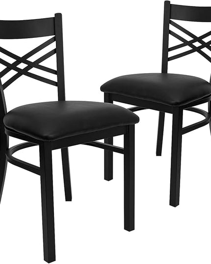 Flash Furniture Hercules Series "X" Back Metal Restaurant Chairs, Modern Upholstered Armless Dining Chairs for Restaurants/Kitchens, Set of 2, Black - LeafyLoom