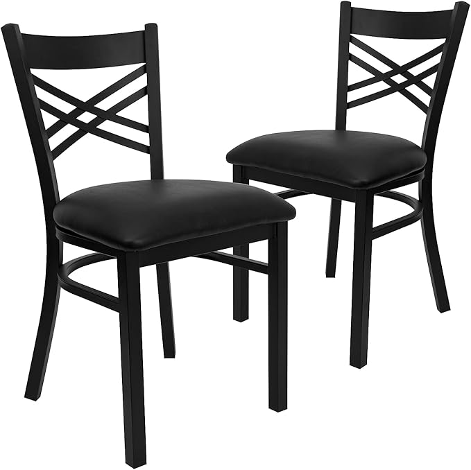 Flash Furniture Hercules Series "X" Back Metal Restaurant Chairs, Modern Upholstered Armless Dining Chairs for Restaurants/Kitchens, Set of 2, Black - LeafyLoom