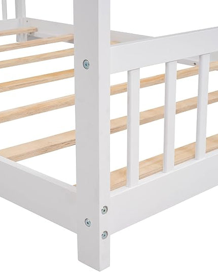 Bellemave Full Montessori Floor Bed Frame, White, Modern Style, No Box Spring Needed, Headboard Included, 275lb Weight Capacity - LeafyLoom