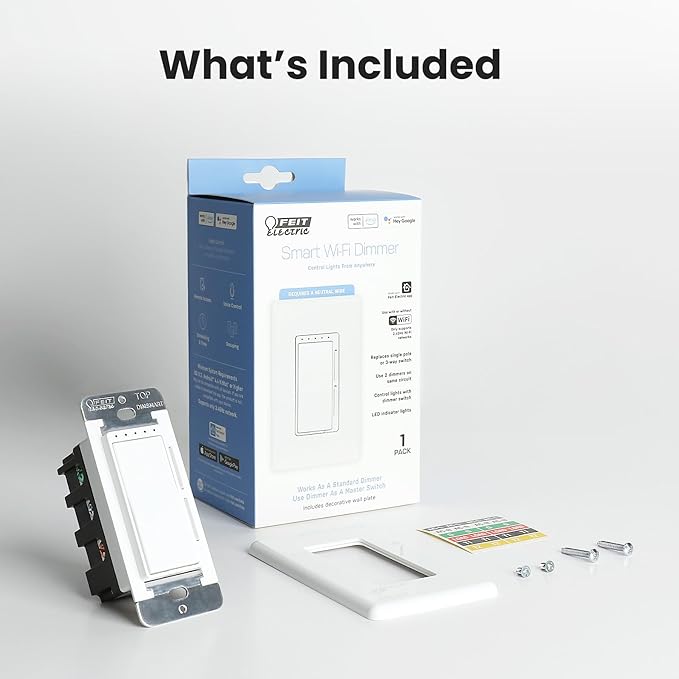 Feit Electric Smart Dimmer Switch, Neutral Wire Required for Installation, Compatible with Amazon Alexa and Google Assistant, Smart Dimmer Light Switch, White, Model:DIM/WiFi FeitElectricCompany