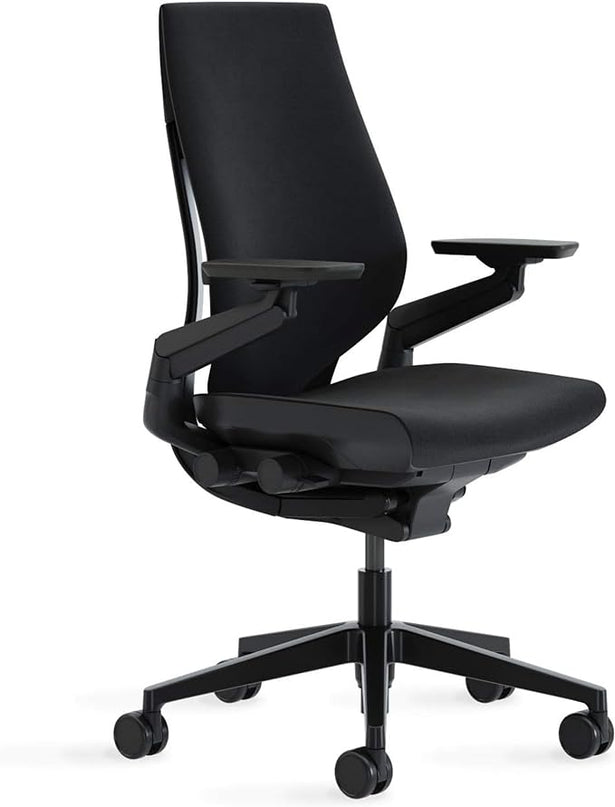 Steelcase Gesture Office Chair - Ergonomic Work Chair with Wheels for Hard Flooring - Comfortable Office Chair - Intuitive-to-Adjust Chairs for Desk - 360-Degree Arms - Licorice Fabric, Dark Frame - LeafyLoom