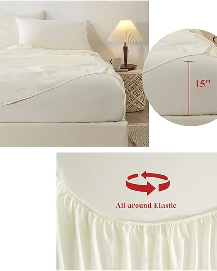 Cream King Size Bed Sheet Set - 4 Piece Cooling Bedding Sheets Set - Breathable Bedding Sheets & Pillowcases Set - Easy Fit Deep Pockets 16 Inch - LeafyLoom