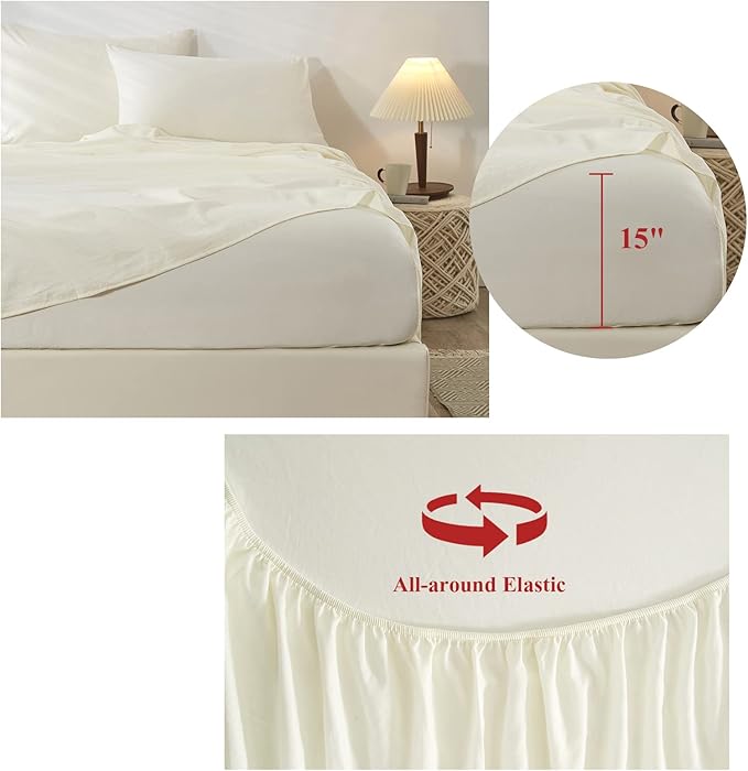 Cream King Size Bed Sheet Set - 4 Piece Cooling Bedding Sheets Set - Breathable Bedding Sheets & Pillowcases Set - Easy Fit Deep Pockets 16 Inch - LeafyLoom