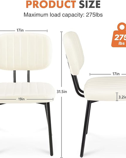 Sweetcrispy Dining Chairs Set of 2, Upholstered Mid Century Modern Kitchen Dining Room Accent Chairs with Faux Leather Cushion Seat & Metal Legs for Kitchen, Living Room - Cream - LeafyLoom
