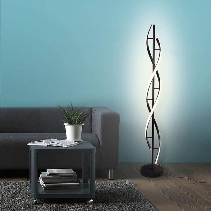 Modern Floor lamp 53 in,LCiWZ 35W Night Light Dimming Standing Lamp,Corner Spiral Floor Lamp with Remote Control,Eye-Caring Reading Light Very Suitable Black. - LeafyLoom