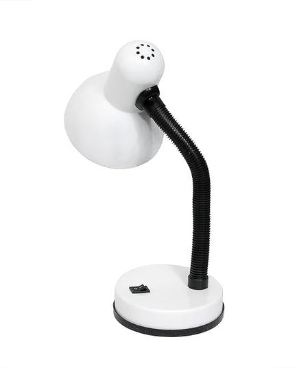 Simple Designs LD1003-WHT-LB 14.25" Basic Metal Desk Lamp with Flexible Hose Neck for Office, Living Room, Bedroom, College Dorm, Bookshelf, White, with Feit LED Bulb Included - LeafyLoom