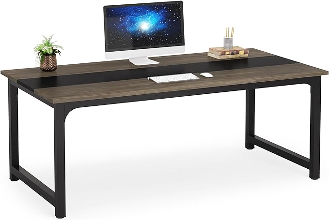 Tribesigns Modern Computer Desk, 70.8 x 31.5 inch Large Office Desk Computer Table Study Writing Desk Workstation for Home Office, Grey/Black - LeafyLoom