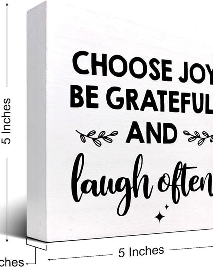 Inspirational Wood Box Sign Desk Decor,Choose Joy Be Grateful and Laugh Often Wood Plaque Signs,Rustic Positive Wooden Block Sign Decor for Office Workplace Classroom Shelf Table Decoration C1078 - LeafyLoom