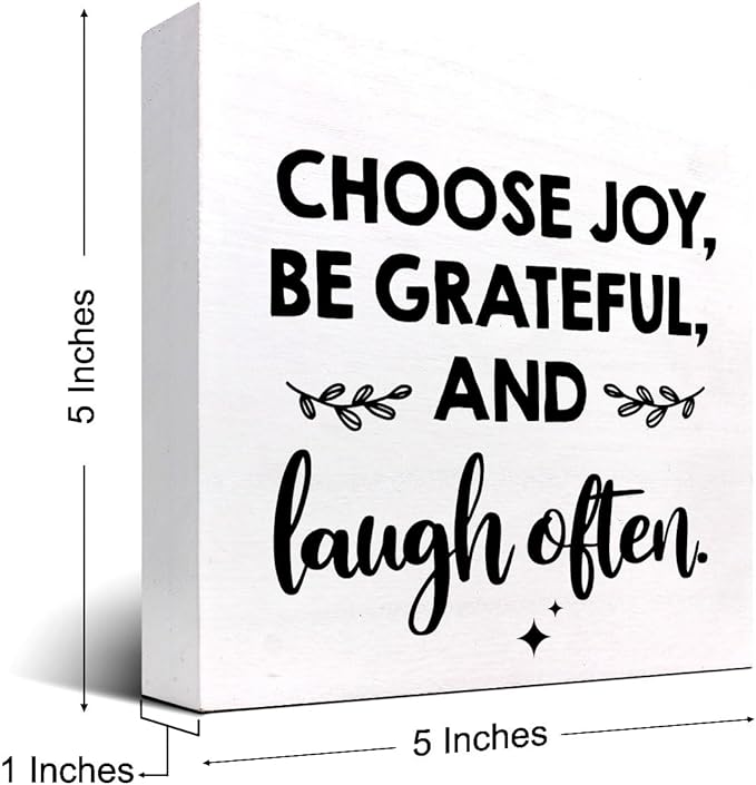 Inspirational Wood Box Sign Desk Decor,Choose Joy Be Grateful and Laugh Often Wood Plaque Signs,Rustic Positive Wooden Block Sign Decor for Office Workplace Classroom Shelf Table Decoration C1078 - LeafyLoom