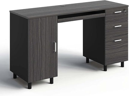 Modern Design By Crafts & comfort Venice Computer Desk - Office Desk with 3 Drawers & CPU Storage Cabinet - Laptop Workstation with Keyboard Tray & Cable Hole - Home & Office Supplies -Slate/Black - LeafyLoom