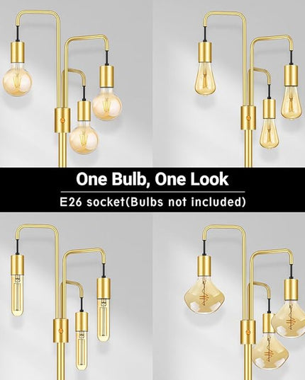 BoostArea Industrial Floor Lamp for Living Room,Gold Modern Standing Lamp Stand Up Lamp with 3 Light, Bulbs Not Included,Simple Design Floor Lamp for Bedroom, Living Room, Office, Kids Room, Reading - LeafyLoom