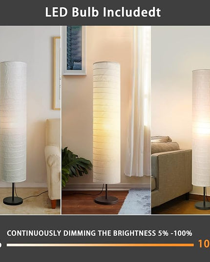 Modern Floor Lamp, Dimmable 3 Levels Brightness Paper Tall Lamp Standing Lamps with Lampshade, 55'' Minimalist Floor Lamps for Office, Kids Room, Reading, Home Decor (White) - LeafyLoom