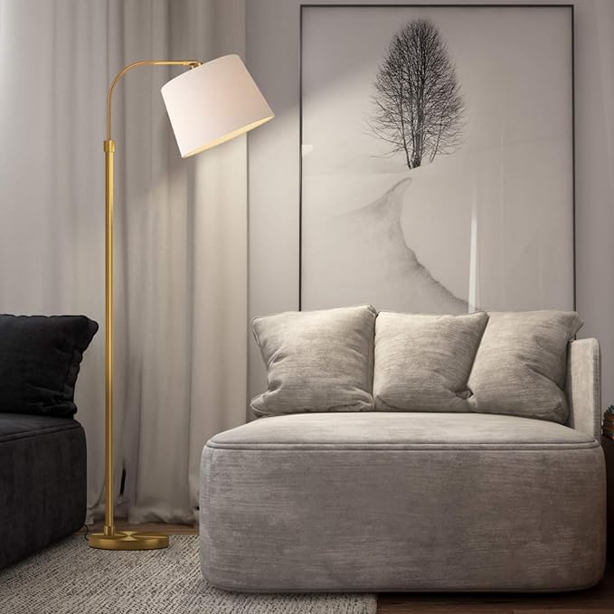 Oneach 62" Gold Floor Lamp for Living Rooms Tall Arc Standing Lamps for Bedrooms Industrial Corner Nursery Girls Kid Vintage Mid-Century Modern Reading Light Office Antique Brass Shade Lantern - LeafyLoom
