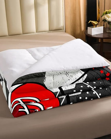 Erosebridal Football Comforter Set Full,Red American Football Helmet Bedding Set for Kids Boys Teens Men Bed,Grunge Geometric Hexagon Comforter Retro Grey Soft Quilt Duvet Sets with 2 Pillow Cases - LeafyLoom