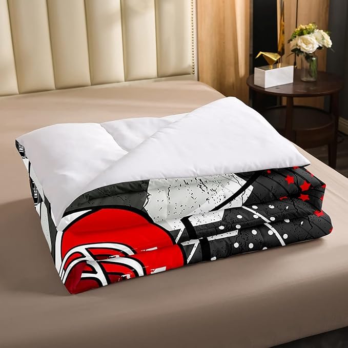 Erosebridal Football Comforter Set Full,Red American Football Helmet Bedding Set for Kids Boys Teens Men Bed,Grunge Geometric Hexagon Comforter Retro Grey Soft Quilt Duvet Sets with 2 Pillow Cases - LeafyLoom