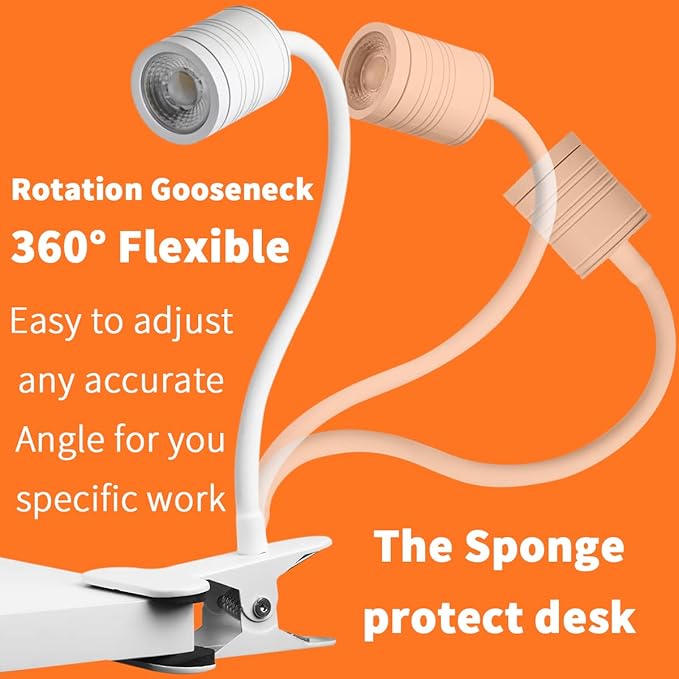 EAGLOD LED 3 Brightness Clamp Light，Portable Clip Light LED Lamp, USB Plug Clip on Desk Lamp,360°Flexible Gooseneck Night Reading Light,Desk/Table Bedside Headboard,Nail Art,Tattoo Lamp - LeafyLoom