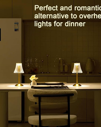 Cordless Table Lamp Crystal Battery Operated Lamp,Night Light for Livingroom, Bedroom,Kidsroom,Outdoor,Restaurant,Nightstand,Rechargeable(Pack2 Gold Flower Lamp) - LeafyLoom