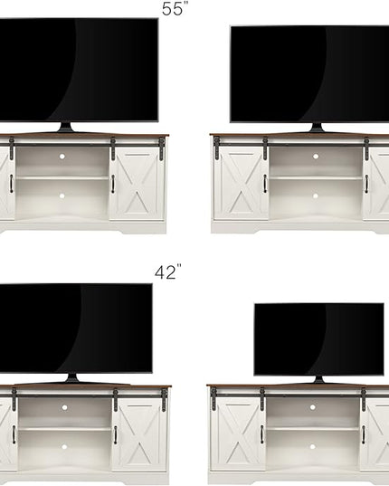 NicBex TV Stand for 65 Inch TV Farmhouse TV Media Console Table with Adjustable Shelves,Entertainment Center with Storage for Living Room,Bedroom,59 Inch,Distressed White&Rustic - LeafyLoom