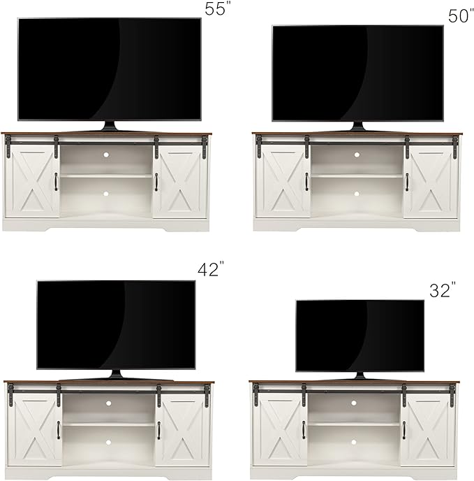 NicBex TV Stand for 65 Inch TV Farmhouse TV Media Console Table with Adjustable Shelves,Entertainment Center with Storage for Living Room,Bedroom,59 Inch,Distressed White&Rustic - LeafyLoom
