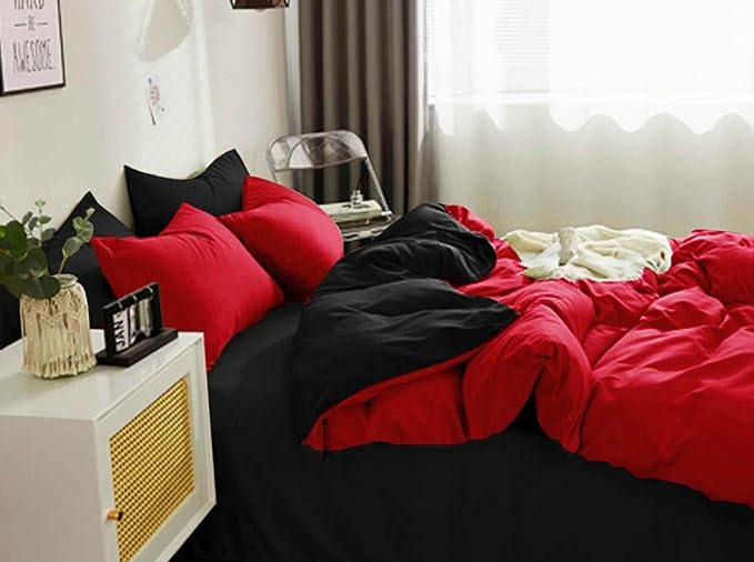 ETDIFFE Red Black King Size Comforter, 3 Piece Soft Modern Christmas Reversible Bedding Set, Lightweight All Season Microfiber Down Alternative Bed Comforter with 2 Pillow Shams for Women Men - LeafyLoom