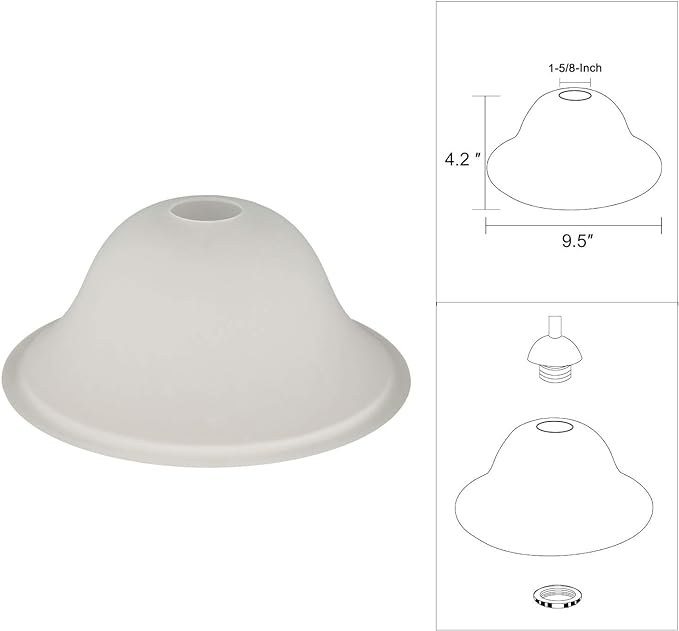 Giluta Small Floor Lamp Glass Shade Replacement Globe -Fitting Opening 1.625" Modern Frosted Style Light Fixture Shade, Height: 4.13 inches, Width: 9.45 inches. Lipless - LeafyLoom