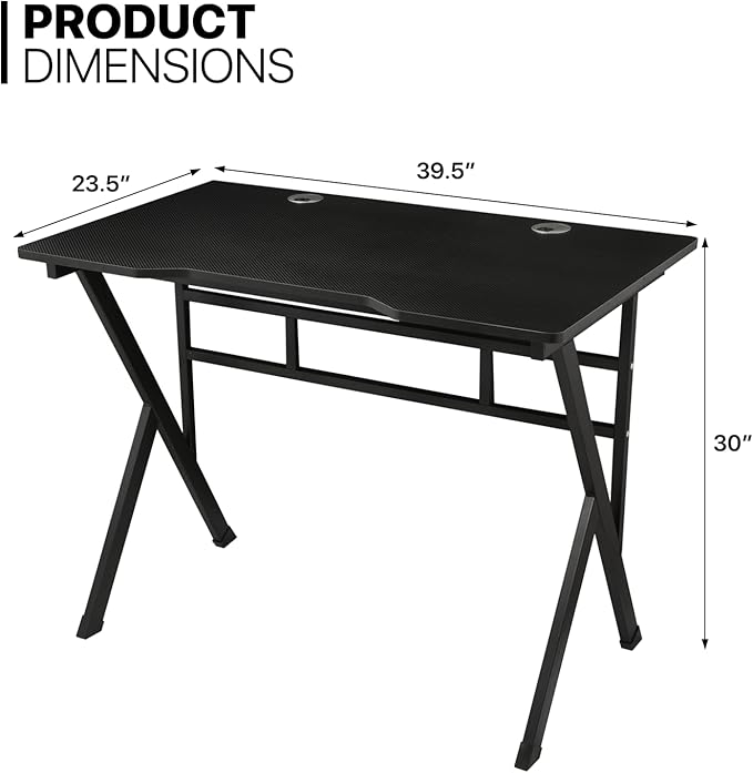 MoNiBloom Computer Desk Modern Design Home Office Gaming X-Shape Black Tabletop Simple Game Table Workstation for Corner Living Room Bedroom - LeafyLoom