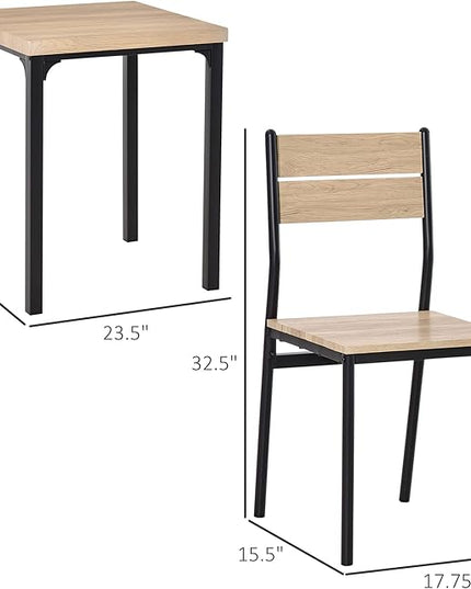 HOMCOM 3 Piece Dining Table Set for 2, Modern Kitchen Table and Chairs, Dining Room Set for Breakfast Nook, Small Space, Apartment, Space Saving, Light Wood Grain - LeafyLoom