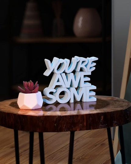 You are Awesome Blue Fancy Showpiece - Creative Home Décor for Kids' Rooms and Study Tables for Students (6.5 x 5.60 inch) - Engineered Wood Decorative Item - LeafyLoom