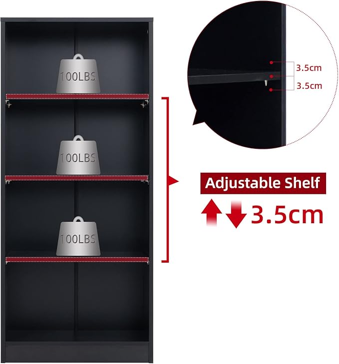 Sunon 4 Shelf Wood Bookcase Freestanding Display Shelf Adjustable Layers Bookshelf for Home Office Library Small Narrow Space (Black, 4-Layers) - LeafyLoom