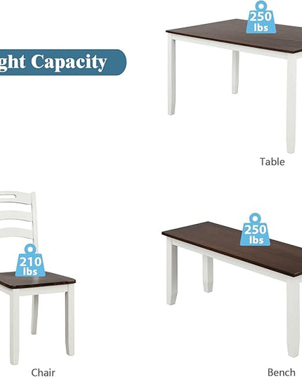 Modern Style 6 Piece Table 4 Chairs and Multifunctional Bench, Spacious Set, Long-Lasting Solid Rubber Wood, for Kitchen, Dining Room, Ivory - LeafyLoom