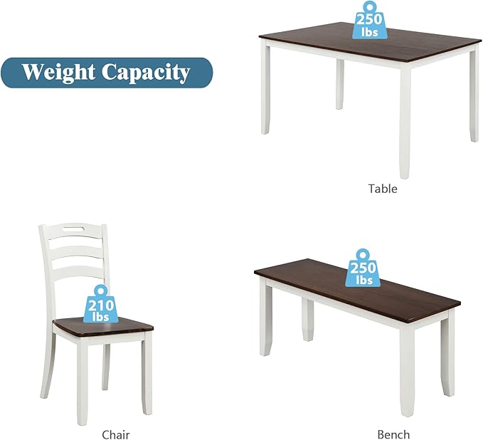 Modern Style 6 Piece Table 4 Chairs and Multifunctional Bench, Spacious Set, Long-Lasting Solid Rubber Wood, for Kitchen, Dining Room, Ivory - LeafyLoom