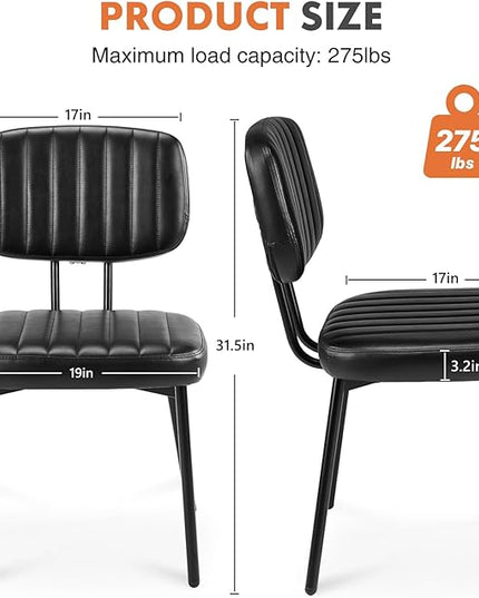 Sweetcrispy Dining Chairs Set of 6, Upholstered Mid Century Modern Kitchen Dining Room Accent Chairs with Faux Leather Cushion Seat & Metal Legs for Kitchen, Living Room - Black - LeafyLoom