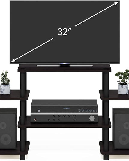 Furinno Turn-N-Tube No Tools Entertainment Center, Round, Square corner, Dark Walnut,11257DWN - LeafyLoom