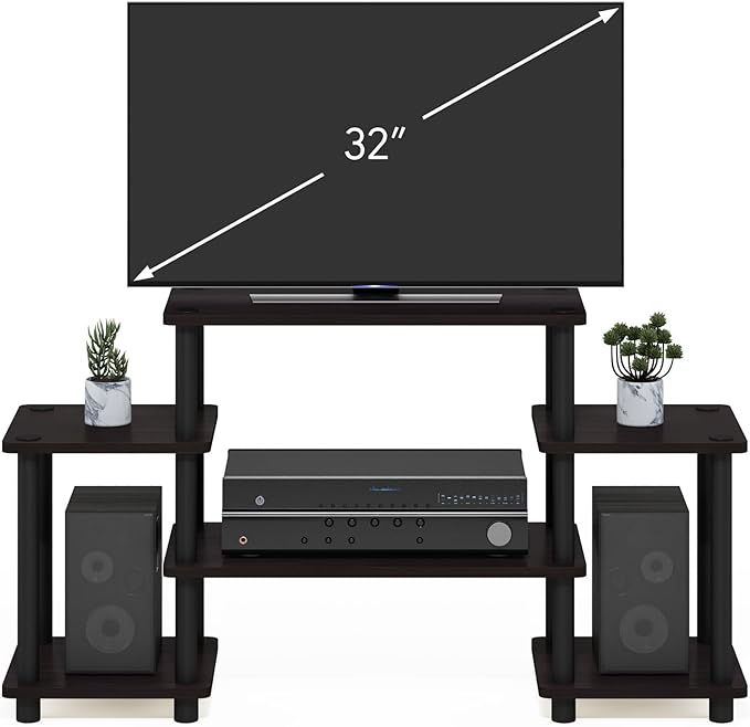 Furinno Turn-N-Tube No Tools Entertainment Center, Round, Square corner, Dark Walnut,11257DWN - LeafyLoom