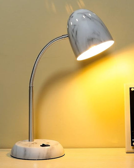 Eye-Caring Marble Table Lamp of Simple Designs Home E26Led Screw Basic Metal Desk Lamp with Flexible Gooseneck Hose Neck Study Lamp for Bedroom Office Living Room Convenient On/Off Switch - LeafyLoom