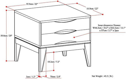 SIMPLIHOME Harper Solid Hardwood 22 inch wide Square Mid Century Modern End Side Table in Walnut Brown with Storage, 2 Drawers, for the Living Room and Bedroom - LeafyLoom