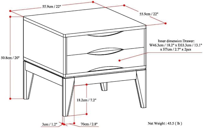 SIMPLIHOME Harper Solid Hardwood 22 inch wide Square Mid Century Modern End Side Table in Walnut Brown with Storage, 2 Drawers, for the Living Room and Bedroom - LeafyLoom