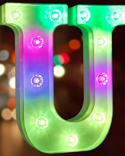 Light Up Letters Letter Lights - Colorful LED Letters Lights Alphabet for Romantic Valentines Day Night Lights Wedding Birthday Party Home Bar Decor- (Colorful U) - LeafyLoom