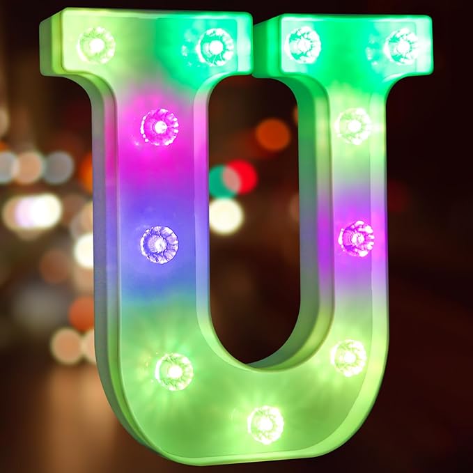 Light Up Letters Letter Lights - Colorful LED Letters Lights Alphabet for Romantic Valentines Day Night Lights Wedding Birthday Party Home Bar Decor- (Colorful U) - LeafyLoom