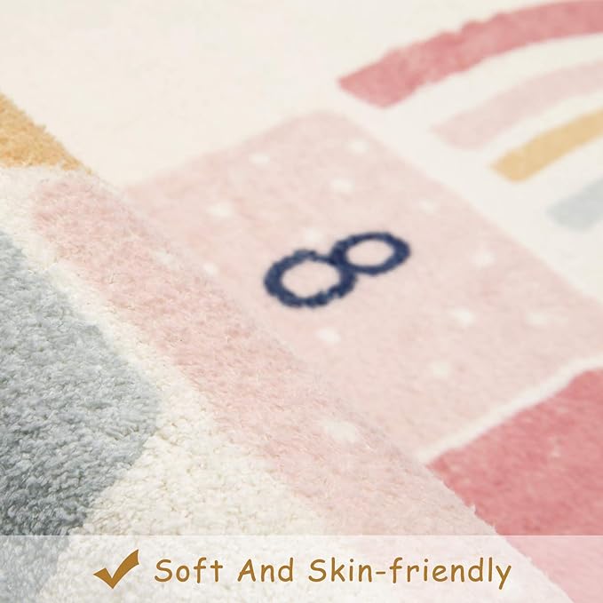 Topotdor Rainbow Sky Hopscotch Game Rugs,Kids Play Area Rugs Soft Floor Carpet for Bedroom Playroom Nursery,Great Gift for Girls & Boys,27.5" x 63" - LeafyLoom