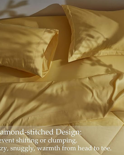 NexHome Yellow King Bed in a Bag 7-Pieces Comforter Sets with Comforter and Sheets Soft All Season Bedding Sets with Comforter, Pillow Shams, Flat Sheet, Fitted Sheet and Pillowcases - LeafyLoom
