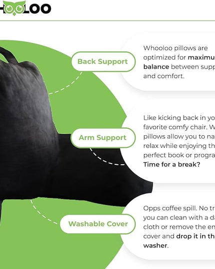 Reading Pillow Sitting Up in Bed Backrest Support Large Adult Back Wedge for Watching TV Bedrest Gerd Heartburn Recovery Snoring Made in The USA 100% Memory Foam w/Removable Washable Cover - LeafyLoom